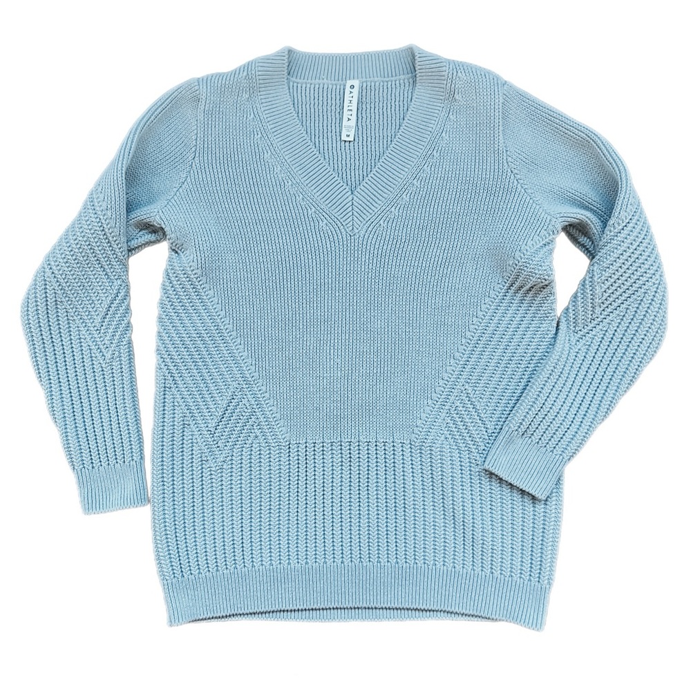Athleta Light Blue V-Neck Knit Sweater